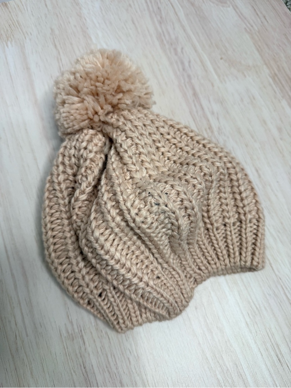 Steve Madden Kids Pom Beanie - Tan - Picture 2 of 2